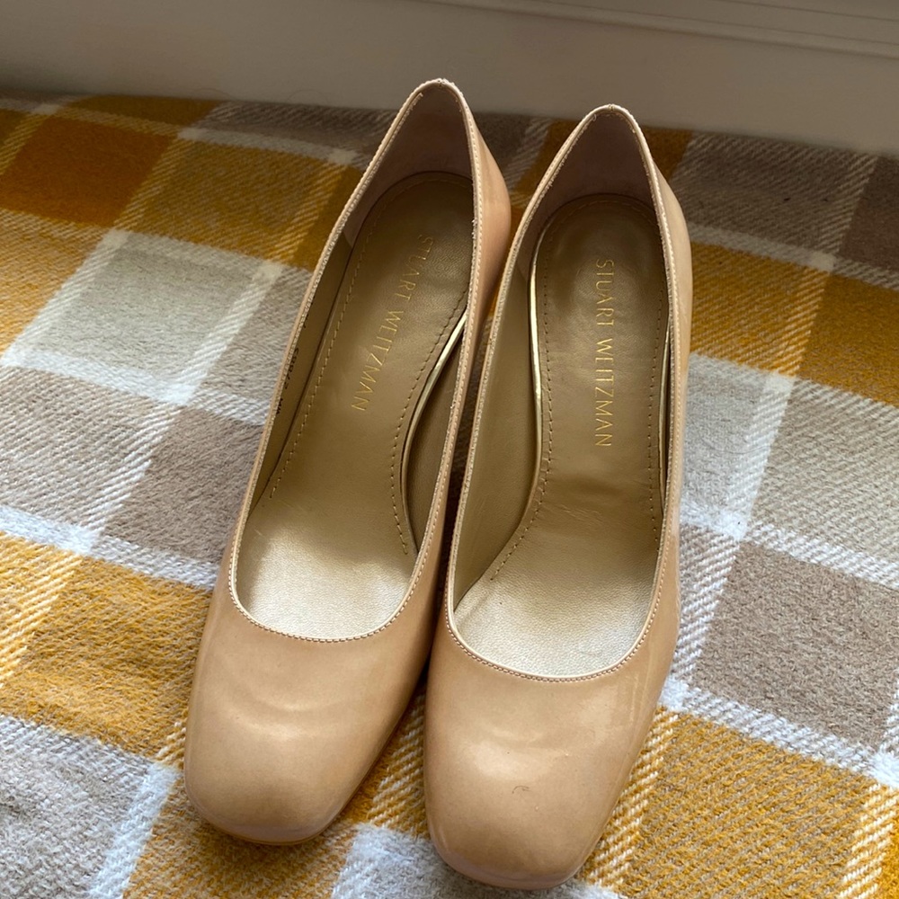 Stuart Weitzman Block Heels- Patent Tan- Sz 7.5- never worn